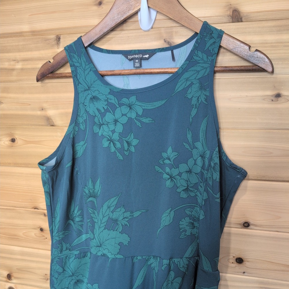 Toad&Co Sunkissed Maxi Dress Teal Green Floral Cutout Back Spring 24 Womens M - Picture 2 of 12
